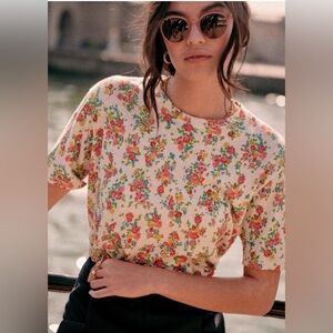Sezane Linen Blend Floral Top Martha Secret Garden